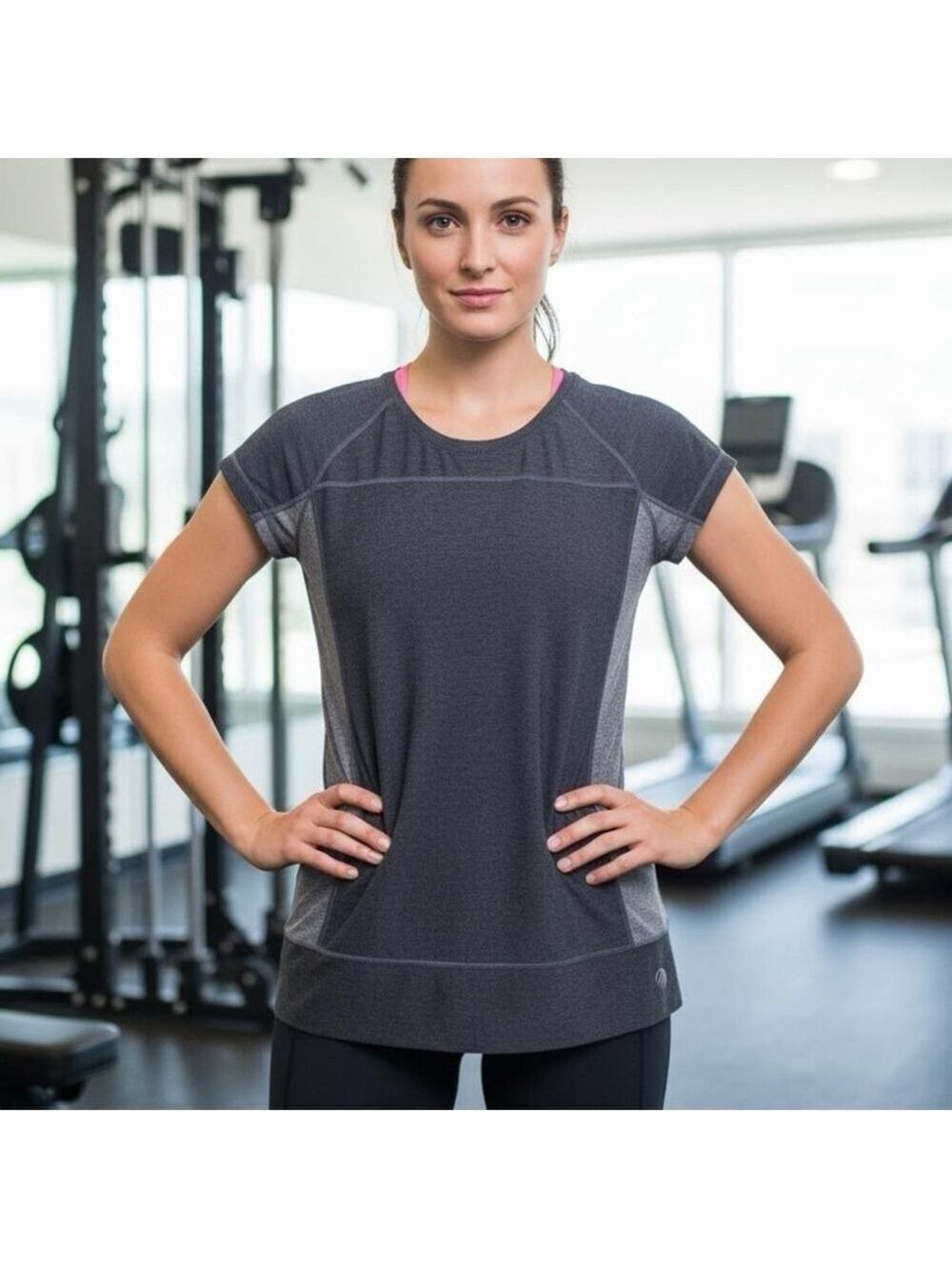 MPG Gray Colorblock Athletic Top with Pink Accents - Size L